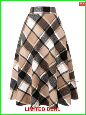 Womens Plaid Wool A-Line Pleated Tartan Long Skirt